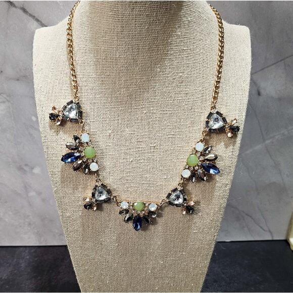 Boutique Multicolor Rhinestone Statement Bib Holiday Necklace 18"-21" - Picture 2 of 8